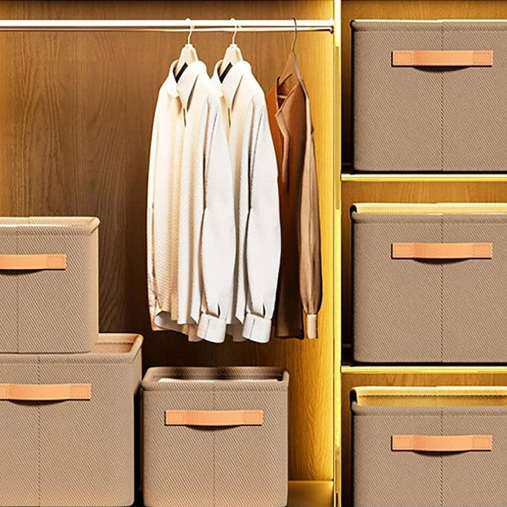 Cutie Depozitare selexmo, pentru Haine, lucruri, din Textil cu Cadru Metalic, Manere Laterale, forma Dreptunghiulara, 48 x 28 x 25 cm, volum 34 L Kaki