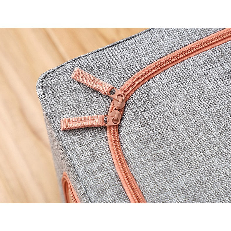 Cutie de Depozitare Pliabila, selexmo, 24 L, din Bumbac si In, 40x30x20 cm, Fereastra Frontala, 2 Usi de Acces cu Fermoar Bidirectional, Cadru Metalic, Suport Baza Stabil din Plastic, Gri