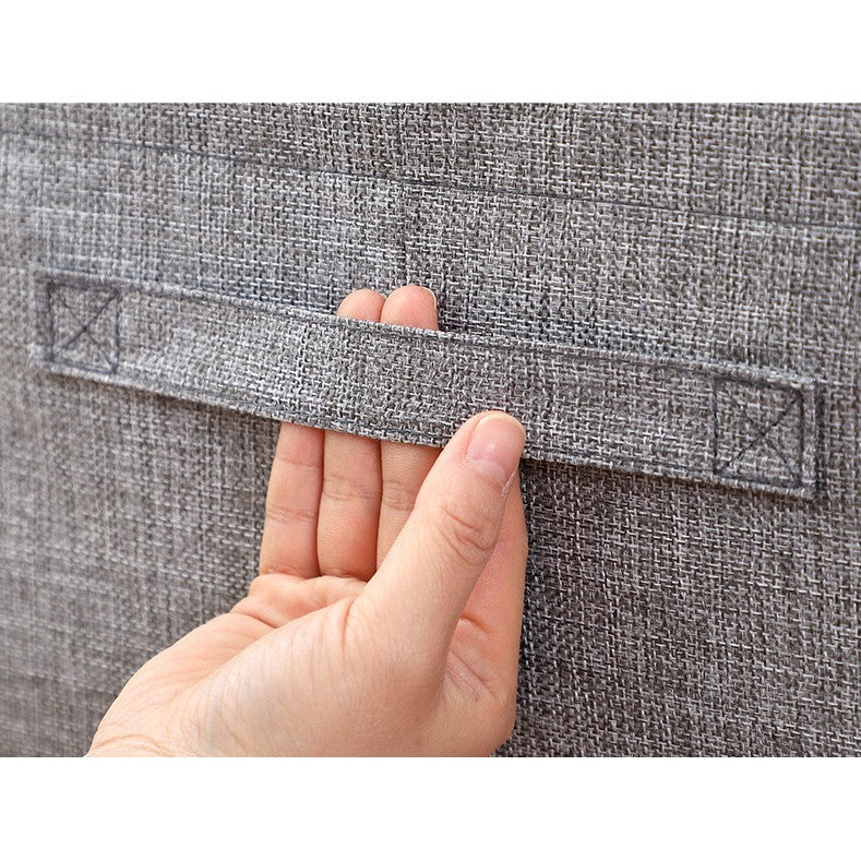 Cutie de Depozitare Pliabila, selexmo, 24 L, din Bumbac si In, 40x30x20 cm, Fereastra Frontala, 2 Usi de Acces cu Fermoar Bidirectional, Cadru Metalic, Suport Baza Stabil din Plastic, Gri