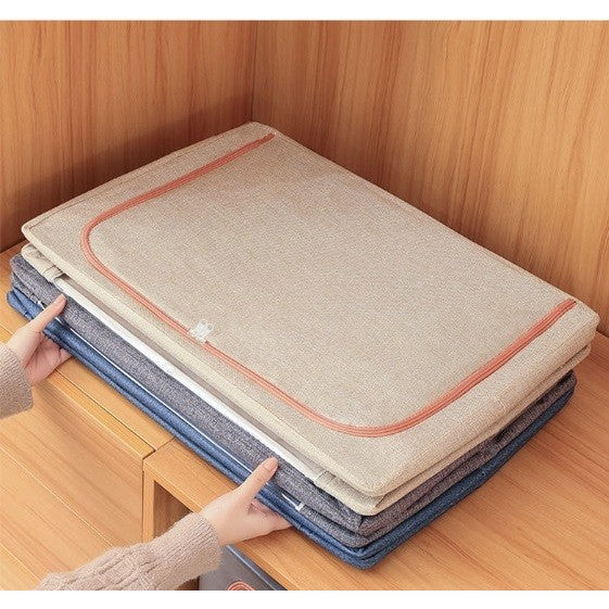 Cutie de Depozitare Pliabila, selexmo, 24 L, din Bumbac si In, 40x30x20 cm, 2 Ferestre, Frontala si Laterala, 2 Usi de Acces cu Fermoar Bidirectional, Cadru Metalic, Suport Baza Stabil din Plastic, Bej