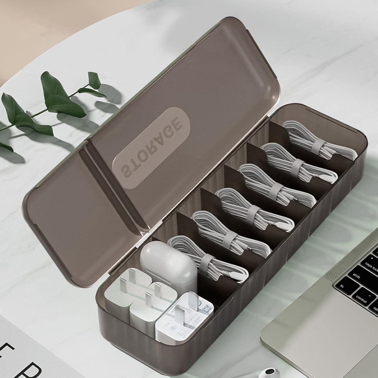 Cutie Organizatoare pentru Cabluri, selexmo, din Plastic, 28 x 9 x 6 cm, Gri