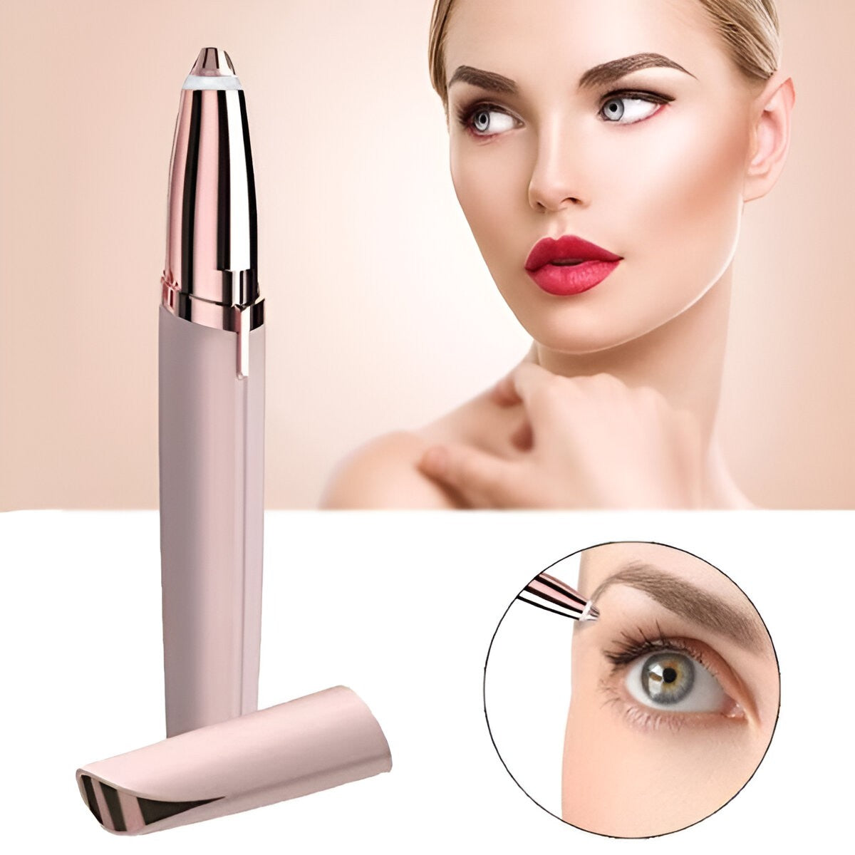 Epilator de Sprancene, Aparat de Tuns Facial sub Forma de Creion, Portabil, Alimentare cu Baterii