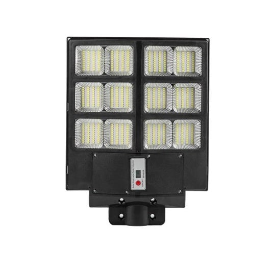Lampa solara stradala Selexmo, cu telecomanda, senzor de miscare si lumina, suport prindere, 480 LED-uri, IP65, ABS, 15AH, 300W, temperatura culoare 6500K, 44.6x34.8x7.2 cm, autonomie 10-12 ore, negru