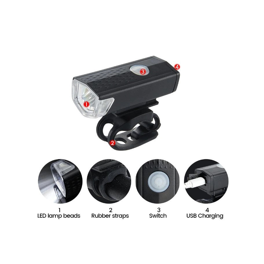 Far cu LED proiector pentru bicicleta\trotineta, reincarcabil, cablu USB inclus, 3 moduri de lumina, IPX4, Negru, 6.5x2.9x2.3 cm