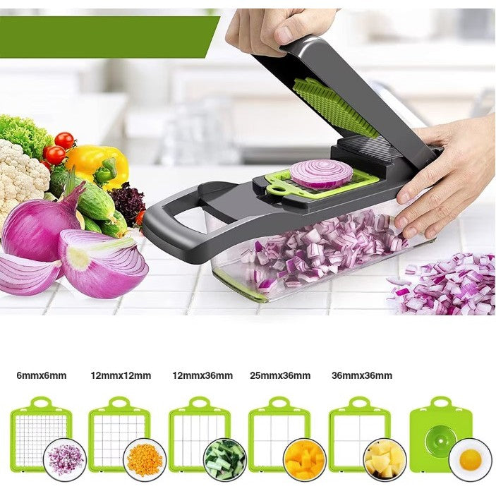 Feliator Multifunctional, Razatoare, 8 in 1, pentru Fructe si Legume, 10 Piese, Lame de Inox, Recipient Stocare, Separator Oua, Protectie Mana, ABS, 67.5x38.5x49.5 cm