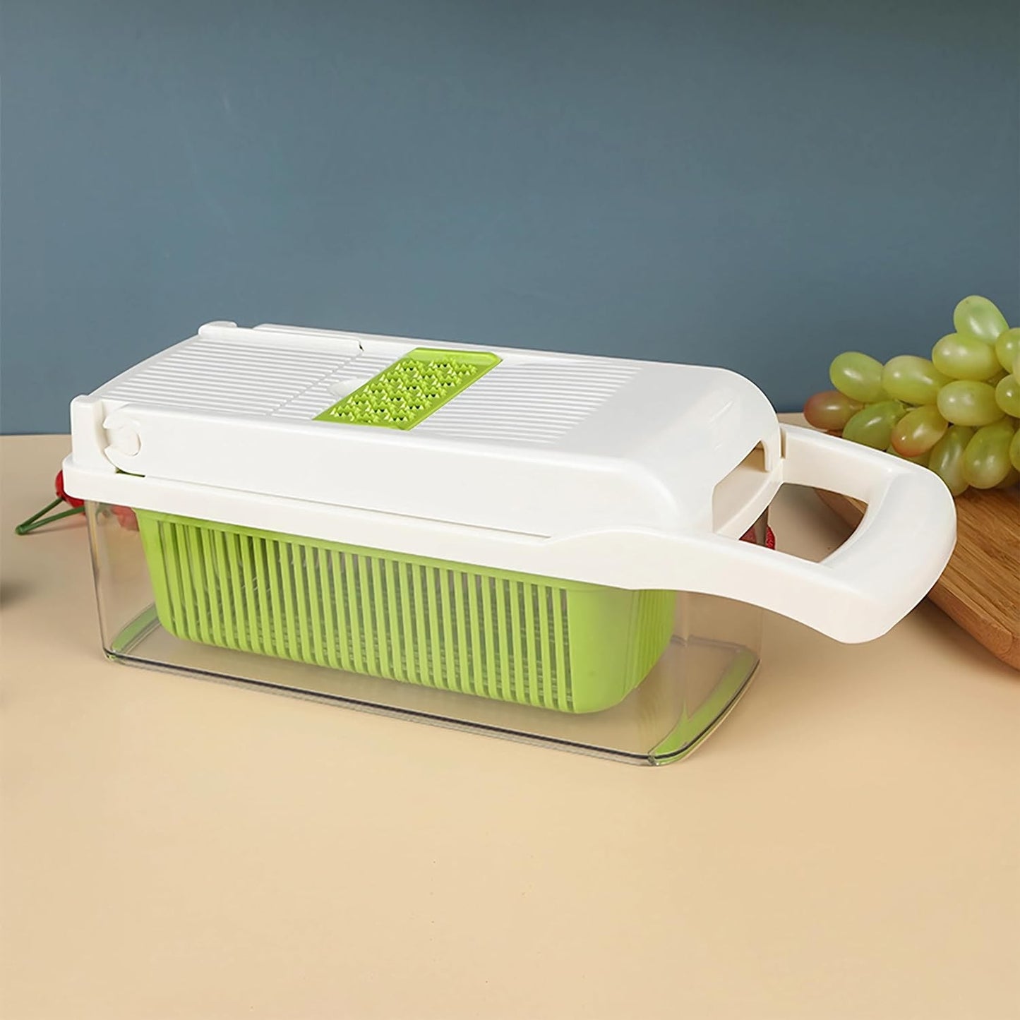 Feliator Multifunctional, Razatoare, 8 in 1, pentru Fructe si Legume, 10 Piese, Lame de Inox, Recipient Stocare, Separator Oua, Protectie Mana, ABS, 67.5x38.5x49.5 cm