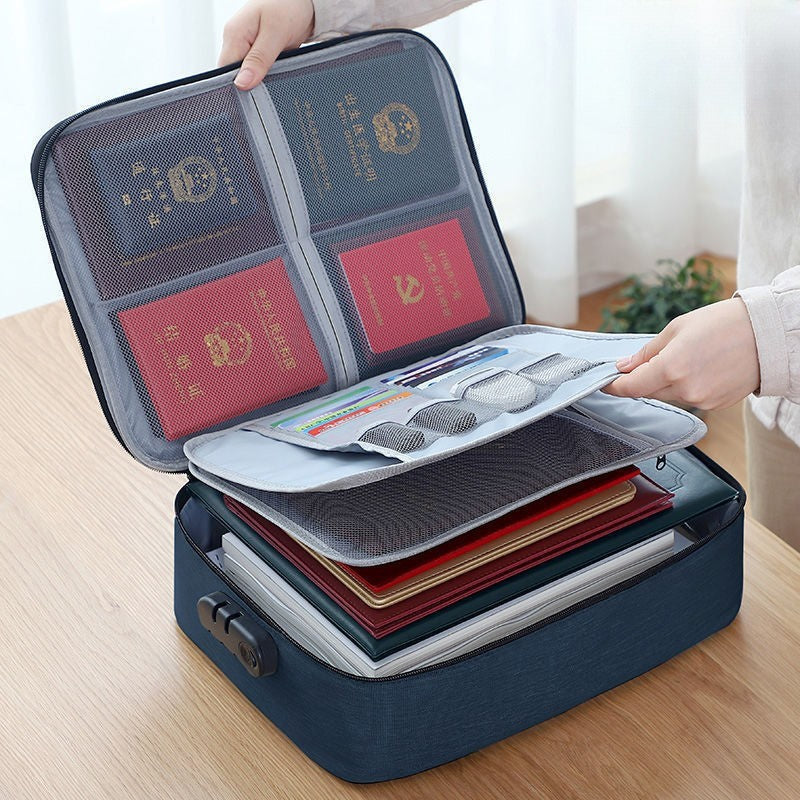 Geanta selexmo pentru Depozitare Acte si Documente, Facturi, Carduri, cu Cod de Securitate, 2 Compartimente, Impermeabila, 37 x 10.5 x 27 cm, Albastru Marin