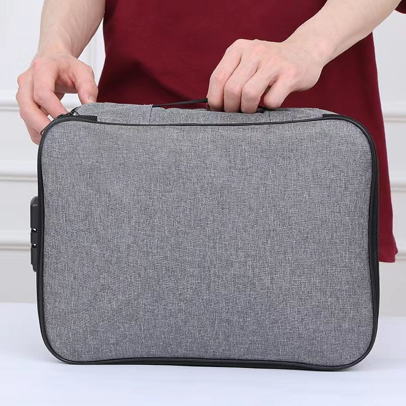 Geanta selexmo pentru Depozitare Acte si Documente, Facturi, Carduri, cu Cod de Securitate, 2 Compartimente, Impermeabila, 37 x 10.5 x 27 cm, Gri