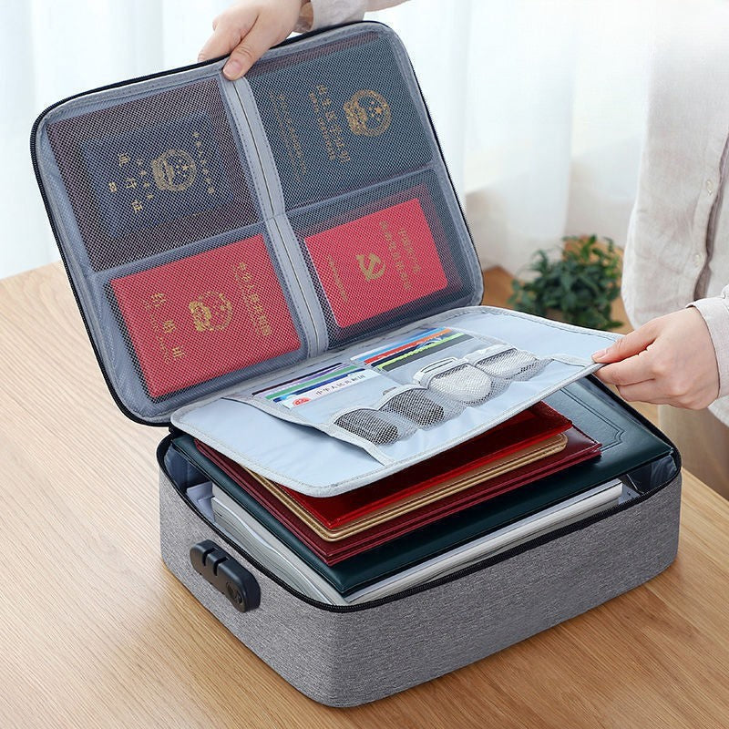 Geanta selexmo pentru Depozitare Acte si Documente, Facturi, Carduri, cu Cod de Securitate, 2 Compartimente, Impermeabila, 37 x 10.5 x 27 cm, Gri