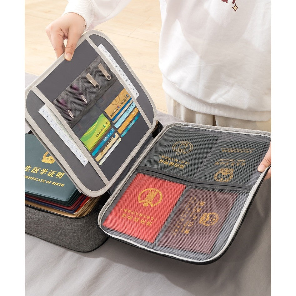 Geanta selexmo pentru Depozitare Acte si Documente, Facturi, Carduri, cu Cod de Securitate, 2 Compartimente, Impermeabila, 37 x 10.5 x 27 cm, Gri