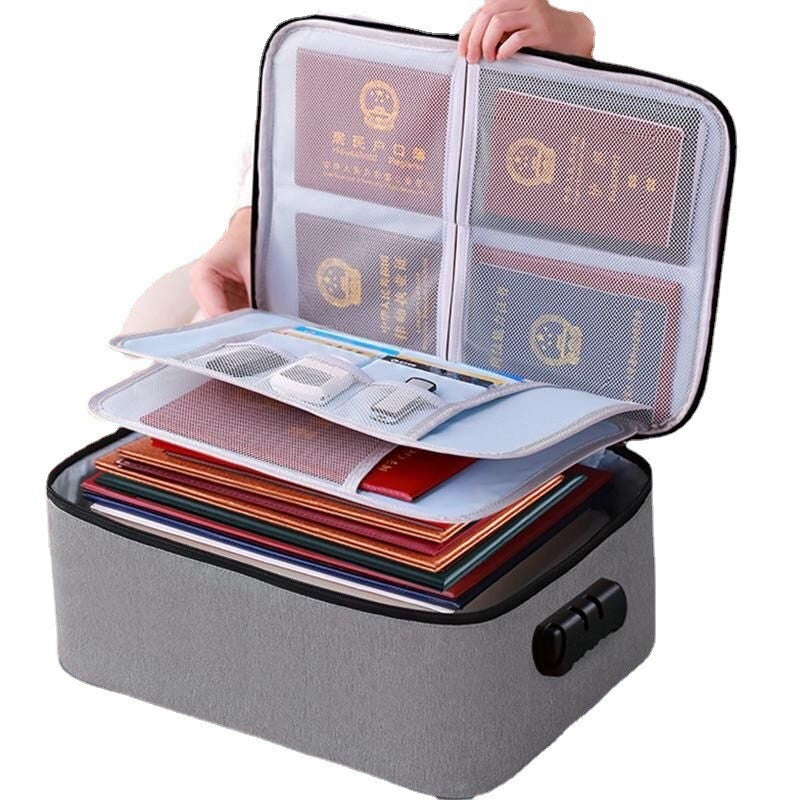 Geanta selexmo pentru Depozitare Acte si Documente, Facturi, Carduri, cu Cod de Securitate, 2 Compartimente, Impermeabila, 37 x 10.5 x 27 cm, Gri
