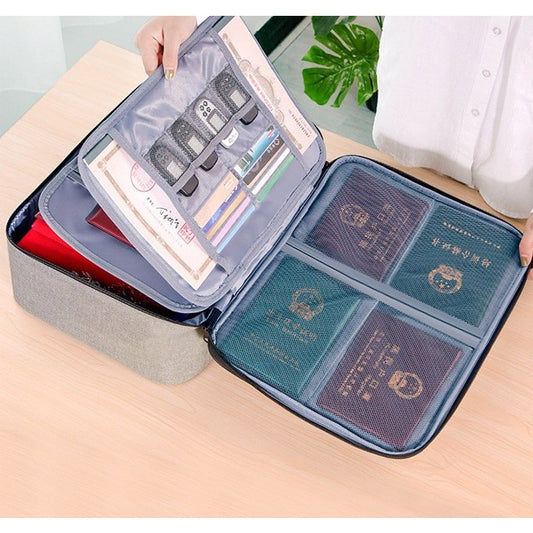 Geanta selexmo pentru Depozitare Acte si Documente, Facturi, Carduri, cu Cod de Securitate, 3 Compartimente, Impermeabila, 37 x 10.5 x 27 cm, Gri