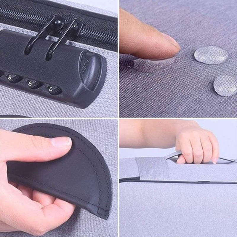 Geanta selexmo pentru Depozitare Acte si Documente, Facturi, Carduri, cu Cod de Securitate, 5 Compartimente, Impermeabila, 37 x 20 x 27 cm, Gri