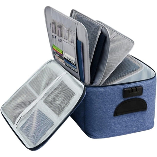 Geanta selexmo pentru Depozitare Acte si Documente, Facturi, Carduri, cu Cod de Securitate, 5 Compartimente, Impermeabila, 37 x 20 x 27 cm, Albastru