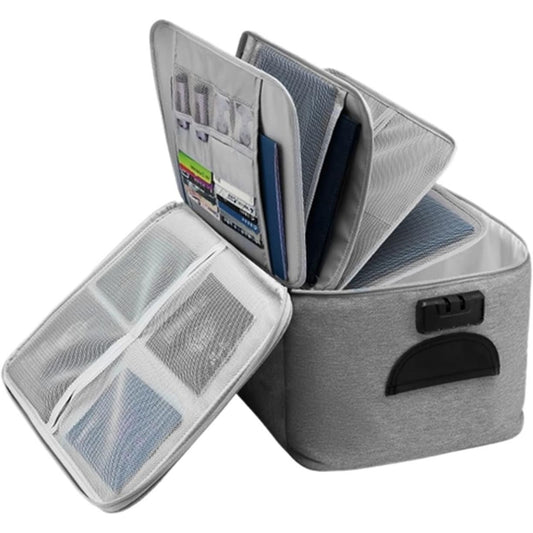 Geanta selexmo pentru Depozitare Acte si Documente, Facturi, Carduri, cu Cod de Securitate, 5 Compartimente, Impermeabila, 37 x 20 x 27 cm, Gri