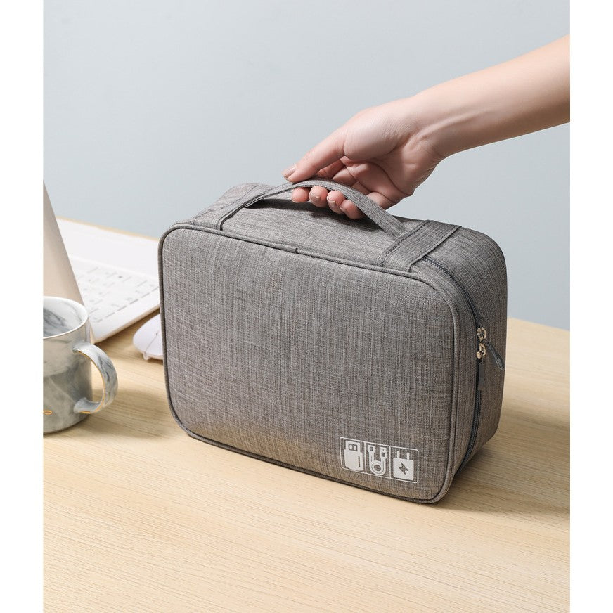 Geanta Organizatoare selexmo, Pentru Cabluri si Accesorii, Portabila, Impermeabila, 24,5 x 18 x10cm, Gri