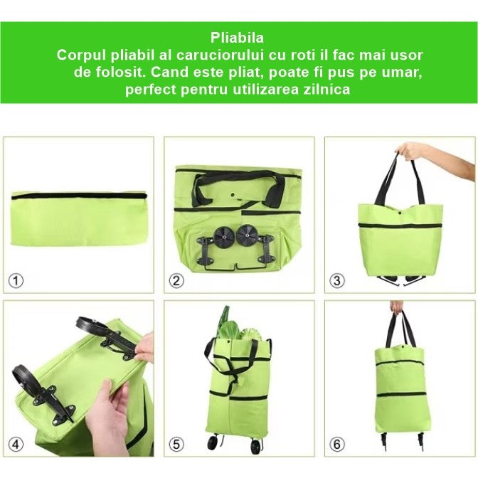 Geanta Pliabila, 2 in 1, Carucior cu Roti, pentru Cumparaturi, 19 l