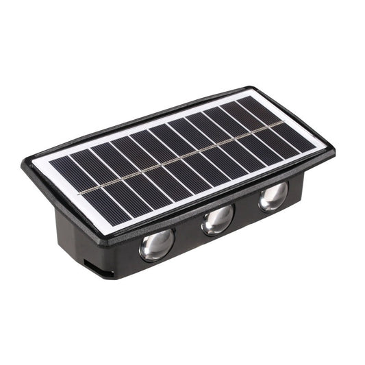 Lampa solara LED bidirectionala dreptunghiulara pentru perete Selexmo, 20.5x10 cm, 6 LED-uri, 5.5V, ABS, 500mAh, rezistent la apa IP65, alb cald