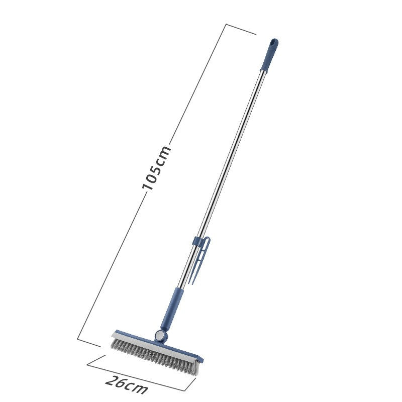 Perie de Curatare pentru Podele si Rosturi, selexmo, Lungime Maner 105 cm, Capat Pivotant 180 Grade, Peri din PP, Otel si Plastic, Cleste pentru Scame si Par Inclus, Albastru