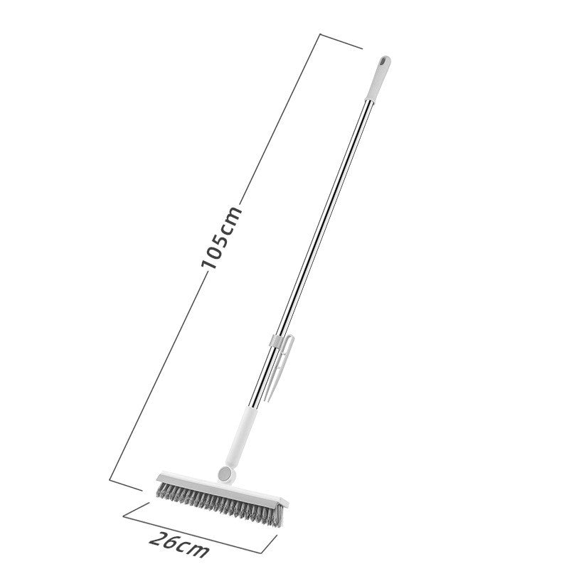 Perie de Curatare pentru Podele si Rosturi, selexmo, Lungime Maner 105 cm, Capat Pivotant 180 Grade, Peri din PP, Otel si Plastic, Cleste pentru Scame si Par Inclus, Alb