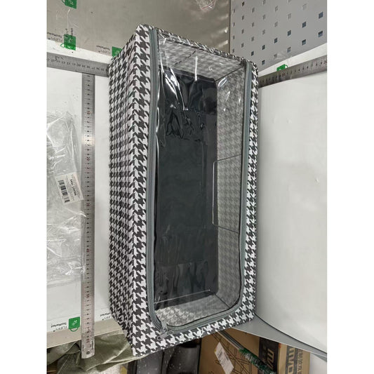 Cutie Depozitare cu Cadru Metalic, selexmo, pentru Incaltaminte, Haine, Lingerie, Fermoar Calitativ, Fereastra Transparenta, Manere Laterale, 60 x 30 x 16 cm, Alb Negru