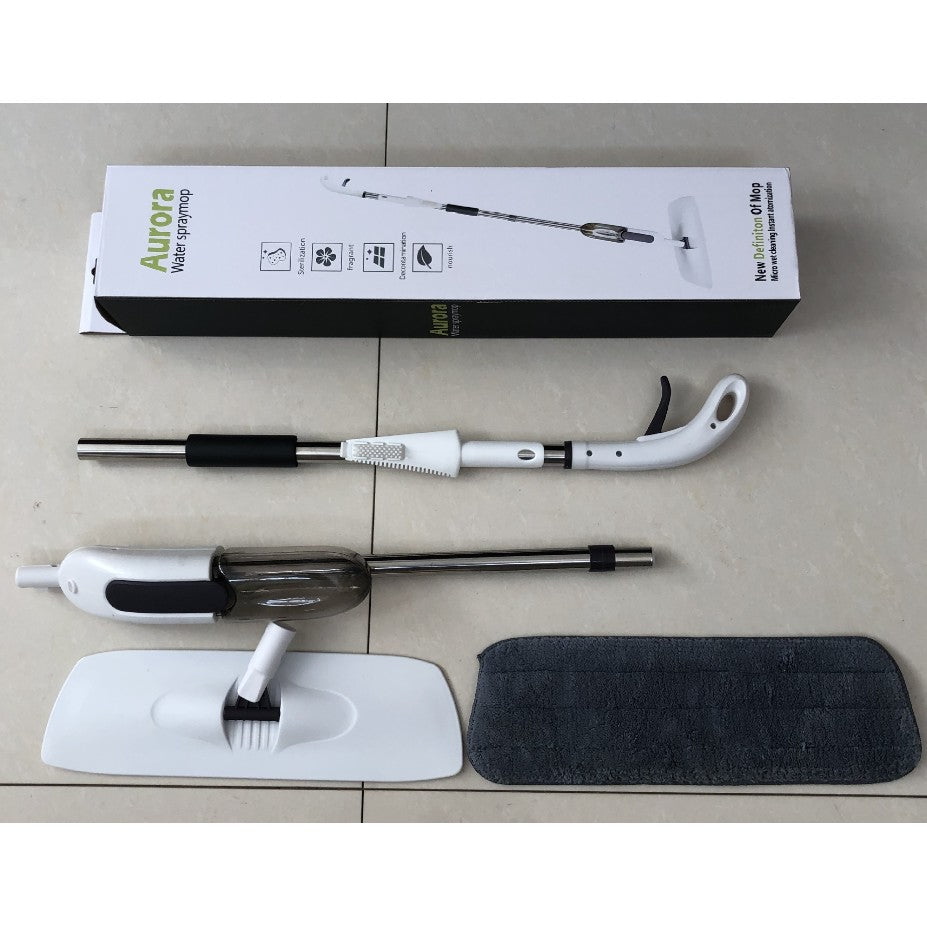 Mop plat, selexmo, cu pulverizator, pentru uz casnic, plastic, rezerva de mop din microfibra, 125x40 cm, Alb/Negru