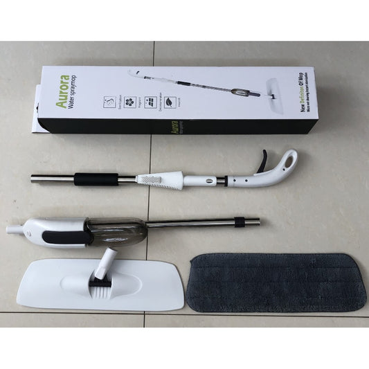 Mop plat, selexmo, cu pulverizator, pentru uz casnic, plastic, rezerva de mop din microfibra, 125x40 cm, Alb/Negru