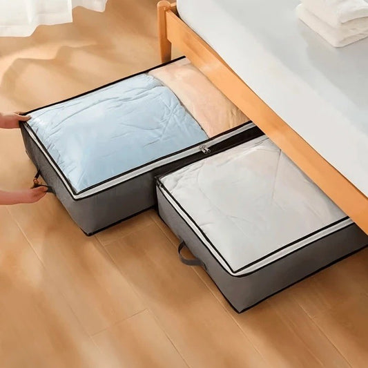 Husa de Depozitare, selexmo, Intrebuintare Multipla, Pliabila, cu Fermoar Bidirectional si Fereastra Deasupra Transparenta, Manere Laterale, Lavabila, 100x50x15 cm, Gri