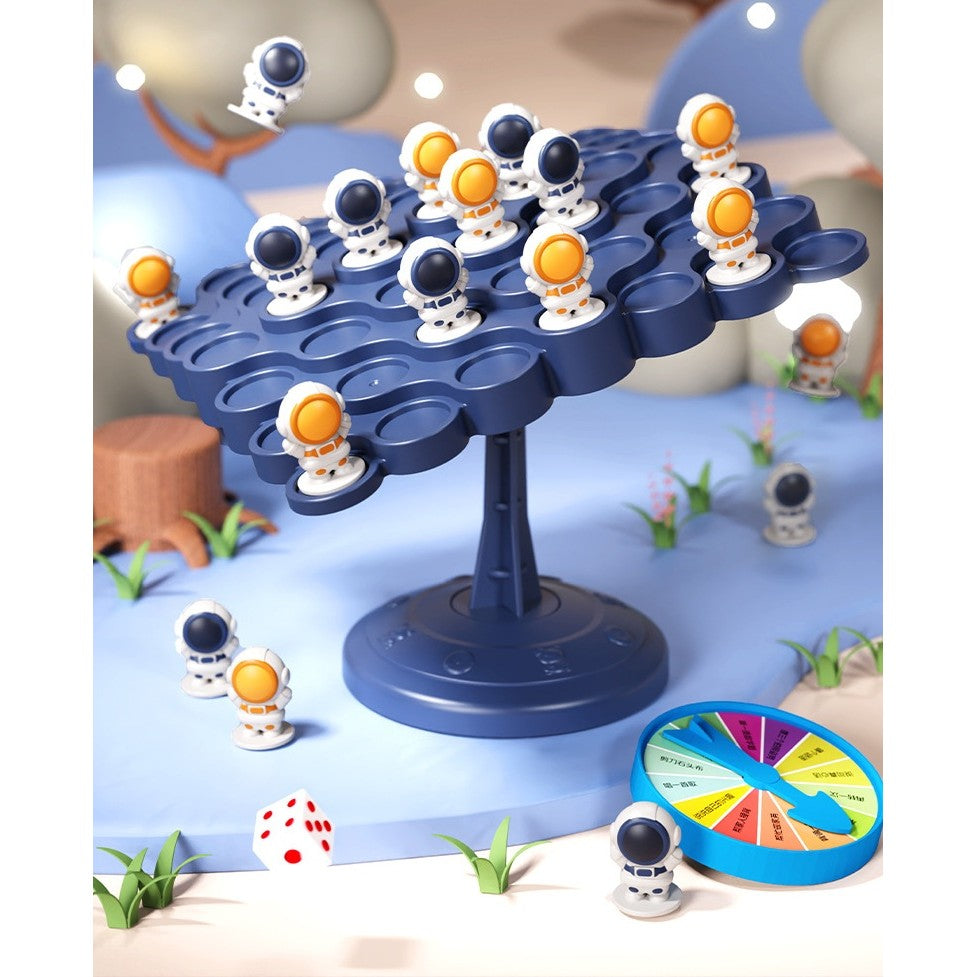 Joc Interactiv, Astronauti in Echilibru, +3 Ani, din Plastic, 50 de Pioni, Placa de Echilibru, Roata cu Pedepse, Zar