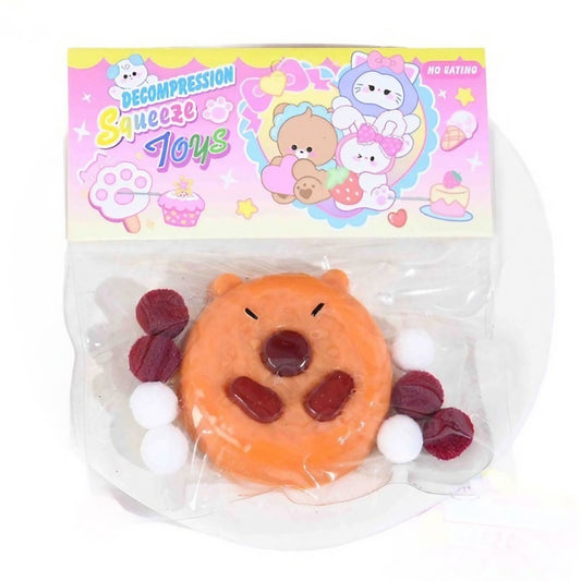 Jucarie Antistres Squishy, selexmo, cu Revenire Lenta, Squeeze Pinch Family, Forma de Biscuite Rotund, Model Capybara, 7x6.5 cm, 55g, Ambalaj Transparent, Maro