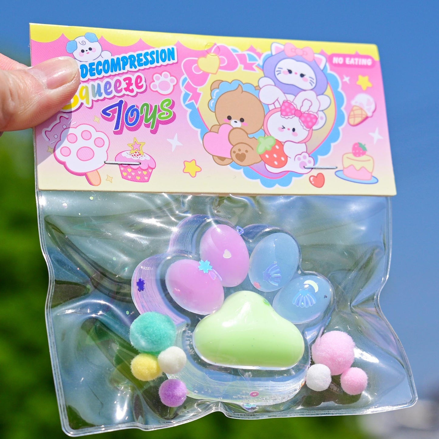 Jucarie Antistres Squishy, selexmo, cu Revenire Lenta, Labuta de Pisica Pufoasa, 7.5 cm, Ambalaj Transparent, Model 27055, Multicolor