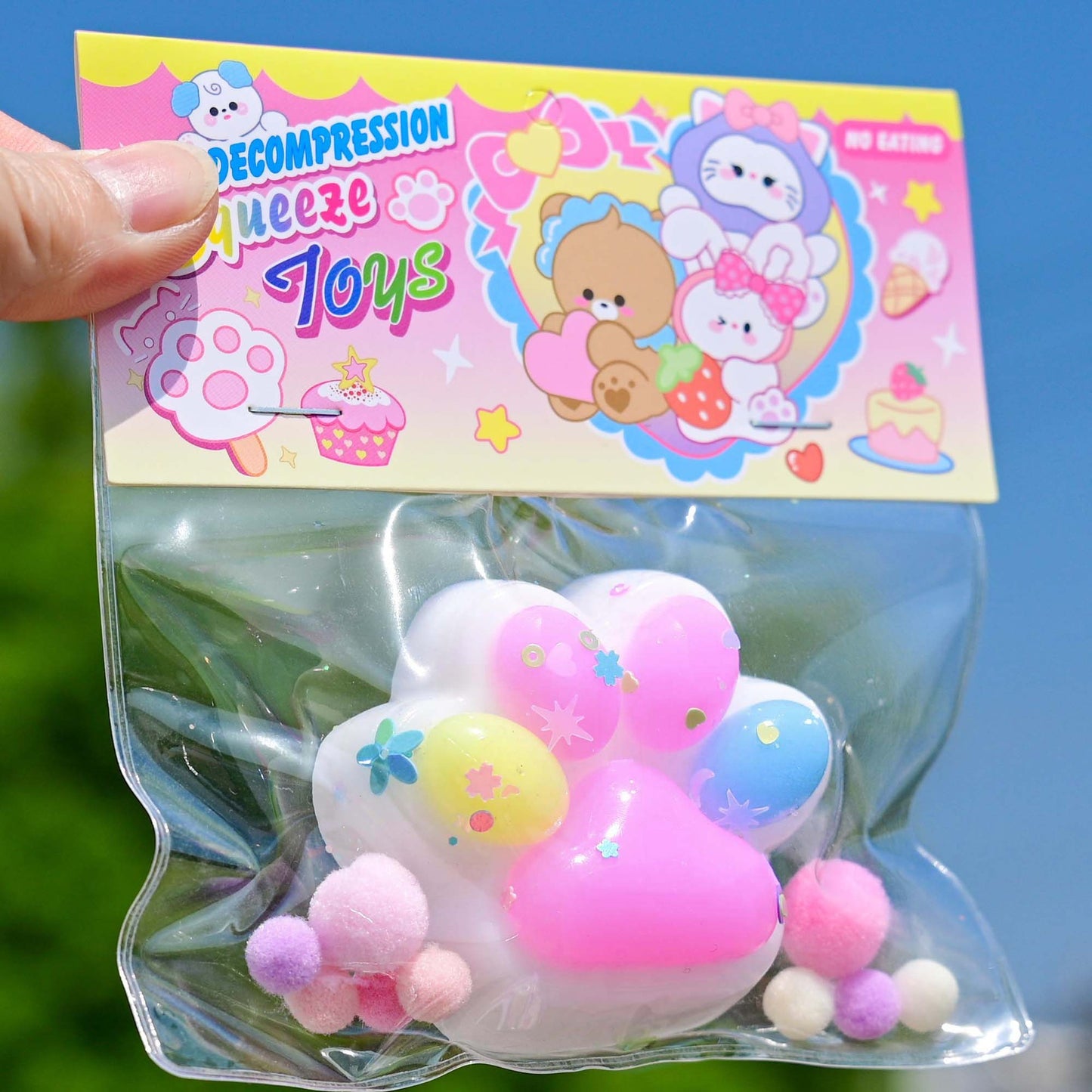 Jucarie Antistres Squishy, selexmo, cu Revenire Lenta, Labuta de Pisica Pufoasa, 7.5 cm, Ambalaj Transparent, Model 27056, Multicolor