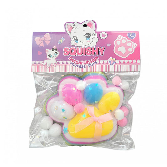 Jucarie Antistres Squishy, selexmo, cu Revenire Lenta, Squeeze Pinch Family, Model Cat Paw, 12.5x10.5 cm, 220g, Ambalaj Transparent, Model 4, Multicolor