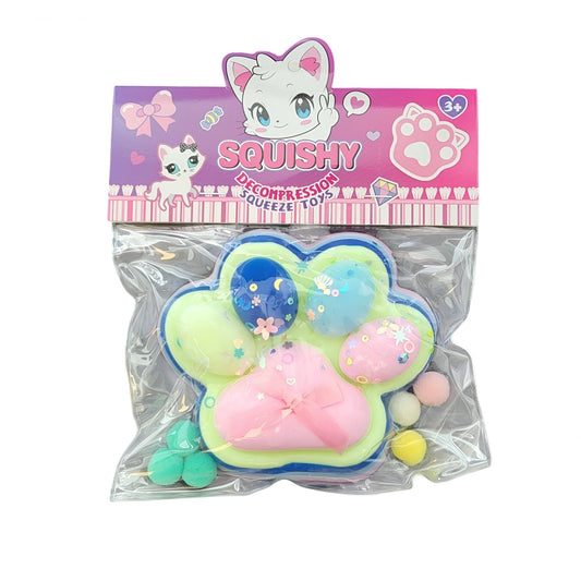 Jucarie Antistres Squishy, selexmo, cu Revenire Lenta, Squeeze Pinch Family, Model Cat Paw, 12.5x10.5 cm, 220g, Ambalaj Transparent, Model 7, Albastru Multicolor