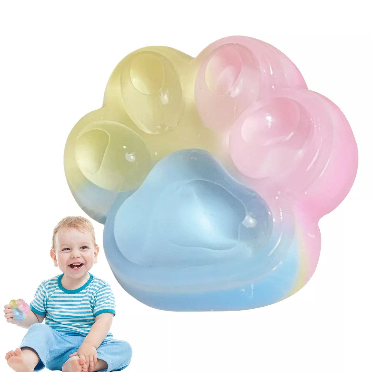 Jucarie Antistres Squishy, selexmo, cu Revenire Lenta, Squeeze Pinch Family, Model Cat Paw, 6.5 x 6 cm, din Tpr, 4-6 Ani, Model Curcubeu, Multicolor cu Insertii
