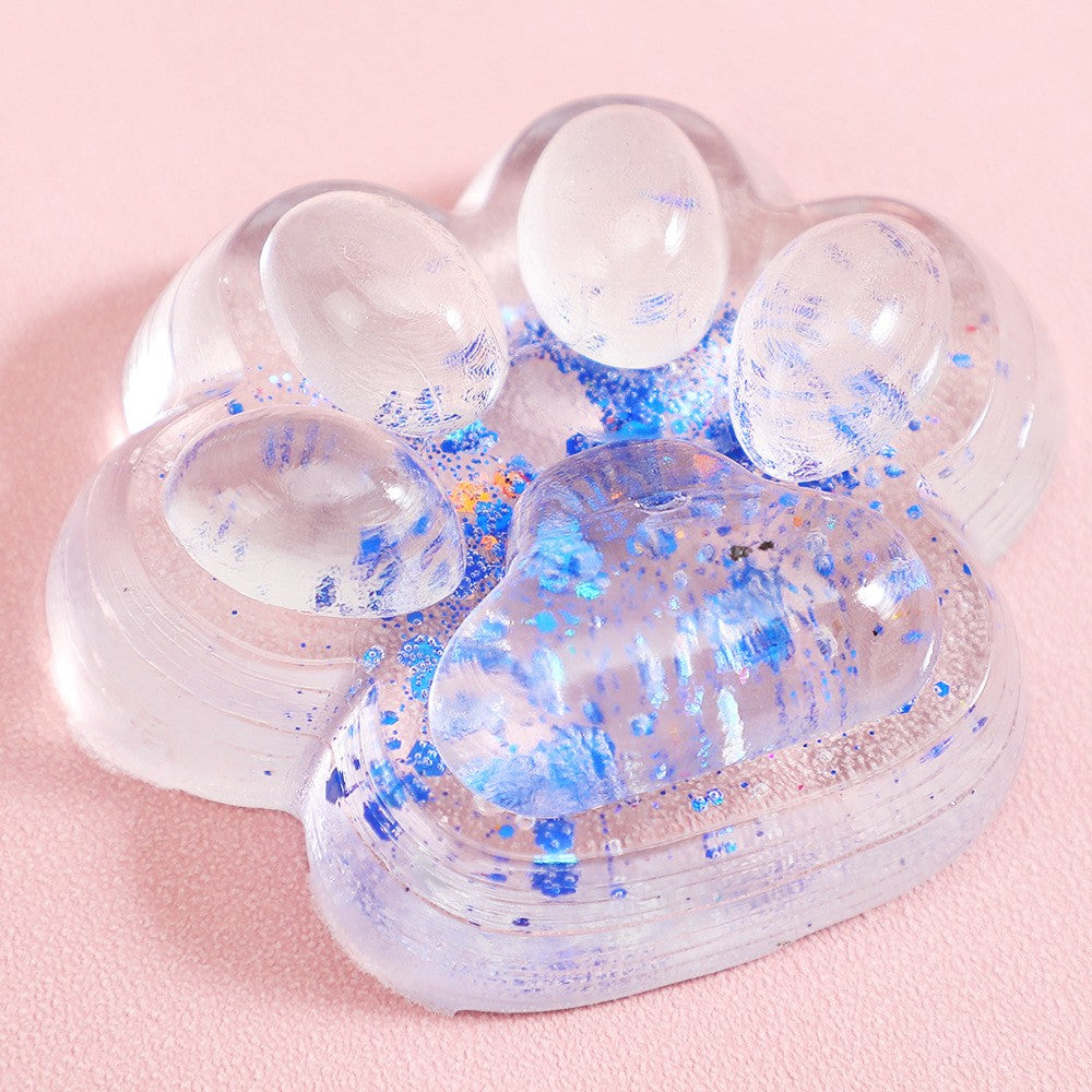 Jucarie Antistres Squishy, selexmo, cu Revenire Lenta, Squeeze Pinch Family, Model Cat Paw, 6.5 x 7 cm, din Tpr, 4-6 Ani, Model 4 Sclipici, Transparent