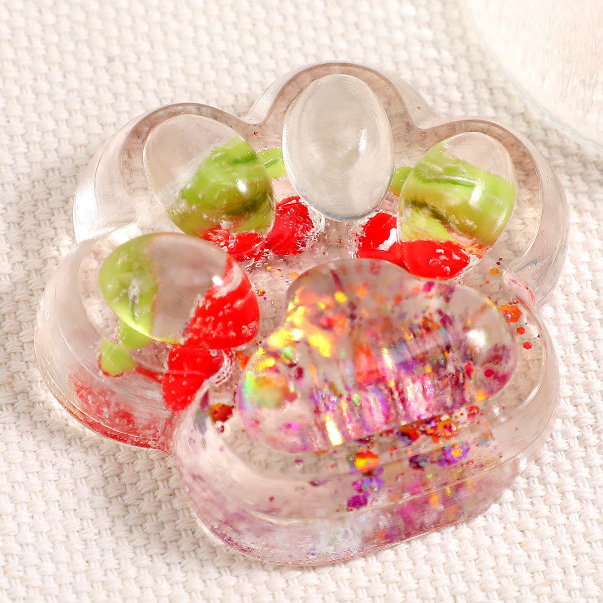 Jucarie Antistres Squishy, selexmo, cu Revenire Lenta, Squeeze Pinch Family, Model Cat Paw, 6.5 x 7 cm, din Tpr, 4-6 Ani, Model 5 Fructe, Transparent