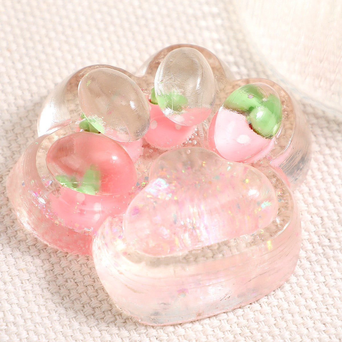 Jucarie Antistres Squishy, selexmo, cu Revenire Lenta, Squeeze Pinch Family, Model Cat Paw, 6.5 x 7 cm, din Tpr, 4-6 Ani, Model 5 Fructe, Transparent