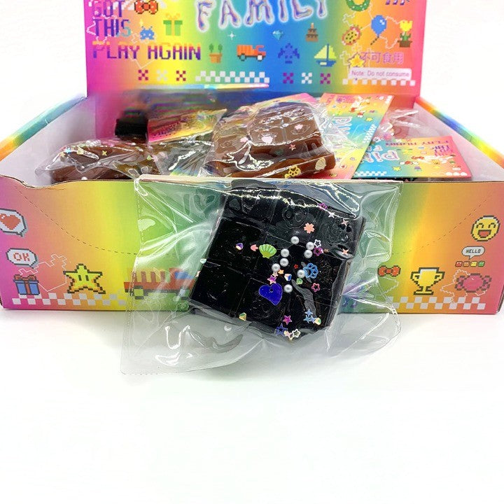 Jucarie Antistres Squishy, selexmo, cu Revenire Lenta, Squeeze Pinch Family, Model Cuburi de Ciocolata, Neagra