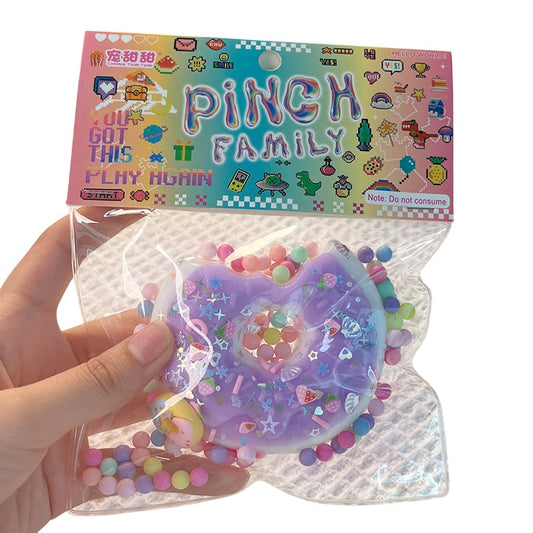 Jucarie Antistres Squishy, selexmo, cu Revenire Lenta, Squeeze Pinch Family, Model Gogoasa, 6x6 cm, 99g, Ambalaj Transparent, Mov