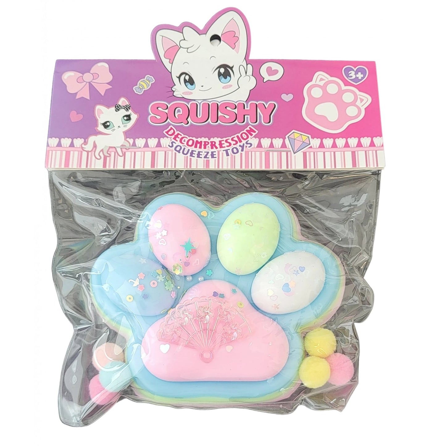 Jucarie Antistres Squishy, selexmo, cu Revenire Lenta, Model Labuta de Pisica, 200g, 12.5 x 10.5 cm Squeeze Pinch Family, Ambalaj Transparent, Model 4