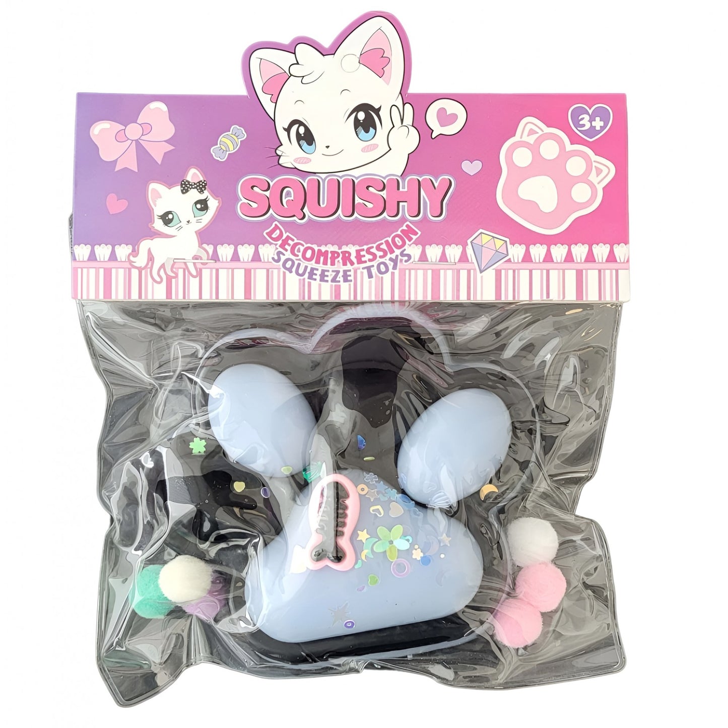 Jucarie Antistres Squishy, selexmo, cu Revenire Lenta, Model Labuta de Pisica, 200g, 12.5 x 10.5 cm Squeeze Pinch Family, Ambalaj Transparent, Model 12