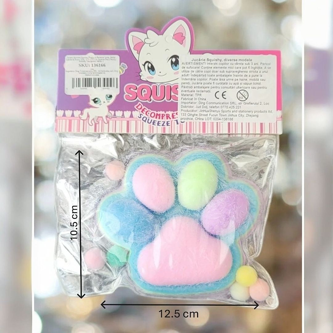 Jucarie Antistres Squishy, selexmo, cu Revenire Lenta, Model Labuta de Pisica, 220g, 12.5 x 10.5 cm Squeeze Pinch Family, Ambalaj Transparent, Model 1