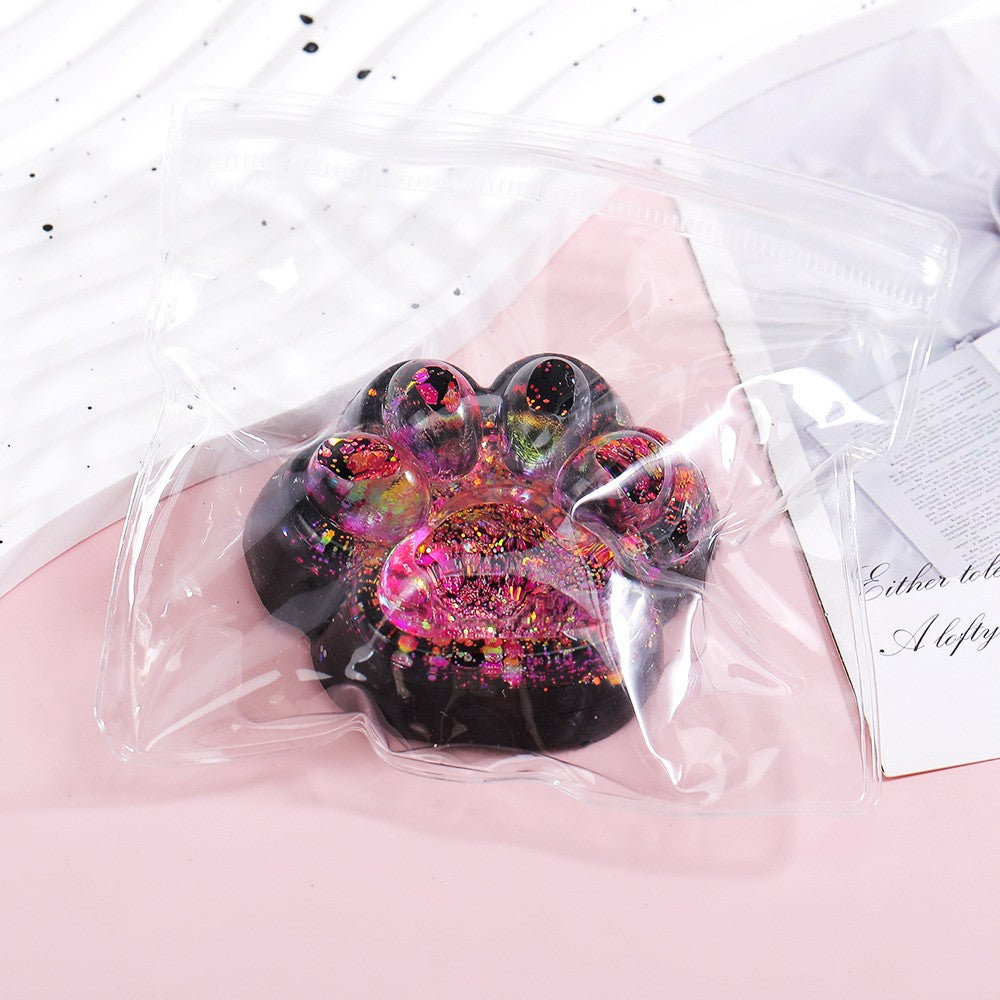 Jucarie Antistres Squishy, selexmo, cu Revenire Lenta, Squeeze Pinch Family, Model Labuta de Pisica cu Sclipici, 6.5x6 cm, 60g, Ambalaj Transparent, Roz-Negru