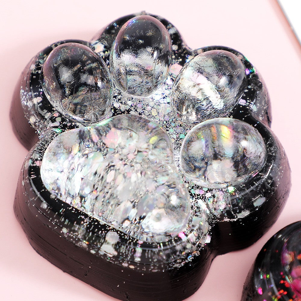 Jucarie Antistres Squishy, selexmo, cu Revenire Lenta, Squeeze Pinch Family, Model Labuta de Pisica cu Sclipici, 6.5x6 cm, 60g, Ambalaj Transparent, Alb-Negru