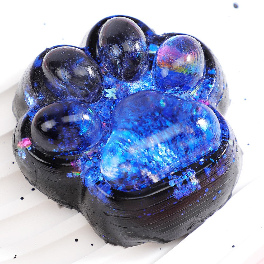 Jucarie Antistres Squishy, selexmo, cu Revenire Lenta, Squeeze Pinch Family, Model Labuta de Pisica cu Sclipici, 6.5x6 cm, 60g, Ambalaj Transparent, Albastru-Negru
