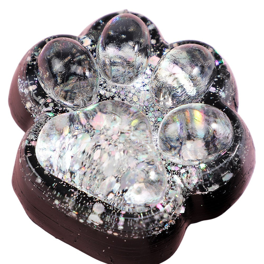 Jucarie Antistres Squishy, selexmo, cu Revenire Lenta, Squeeze Pinch Family, Model Labuta de Pisica cu Sclipici, 6.5x6 cm, 60g, Ambalaj Transparent, Alb-Negru