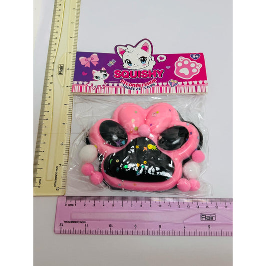 Jucarie Antistres Squishy, selexmo, cu Revenire Lenta, Model Labuta de Pisica, cu Stelute, 12 cm, 220g, Pinch Family, Ambalaj Transparent, Roz Negru