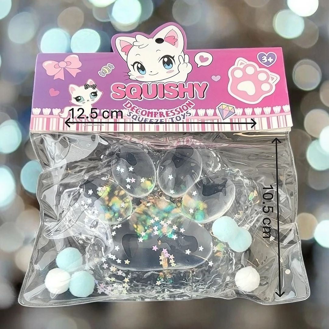 Jucarie Antistres Squishy, selexmo, cu Revenire Lenta, Model Labuta de Pisica Pufoasa, 12.5x10.5 cm, 220g, Squeeze Pinch Family, Albastru Transparent