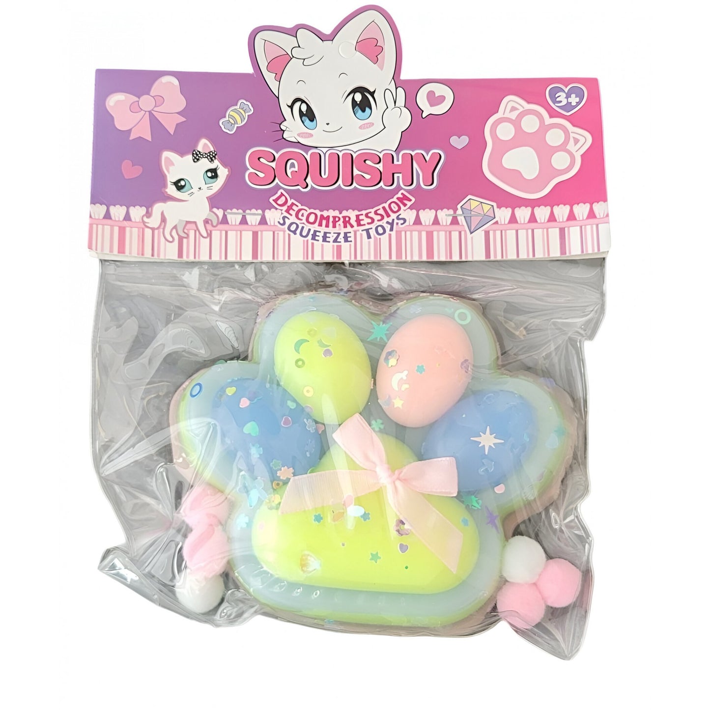 Jucarie Antistres Squishy, selexmo, cu Revenire Lenta, Model Labuta de Pisica Pufoasa, 12.5x10.5 cm, 220g, Squeeze Pinch Family, Multicolor Albastru